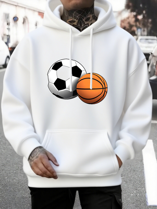 Men's Graphic Hoodie Urban Street Style With Basketball And Soccer Ball Sports