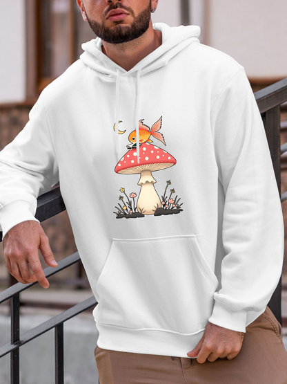 Men's Graphic Hoodie Magical Red Mushroom With Cute Fairy Resting On Toadstool