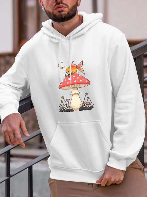 Men's Graphic Hoodie Magical Red Mushroom With Cute Fairy Resting On Toadstool
