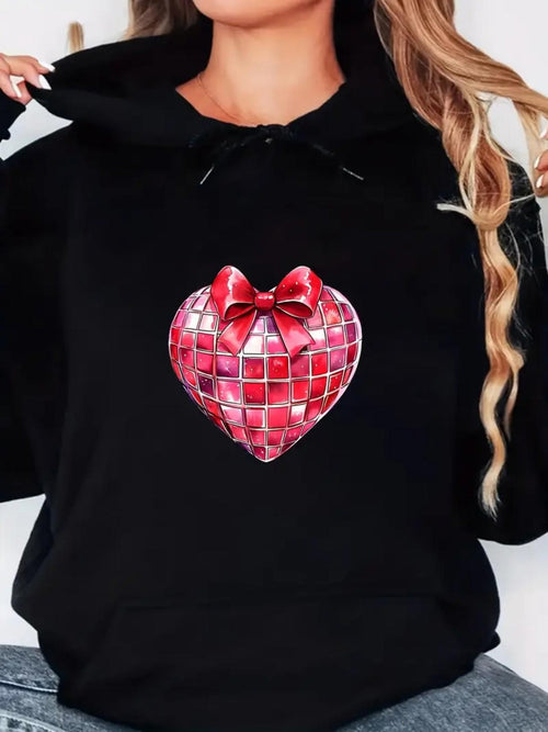 Women's Graphic Hoodie Reflective Red Ribbon Tile Pattern Heart