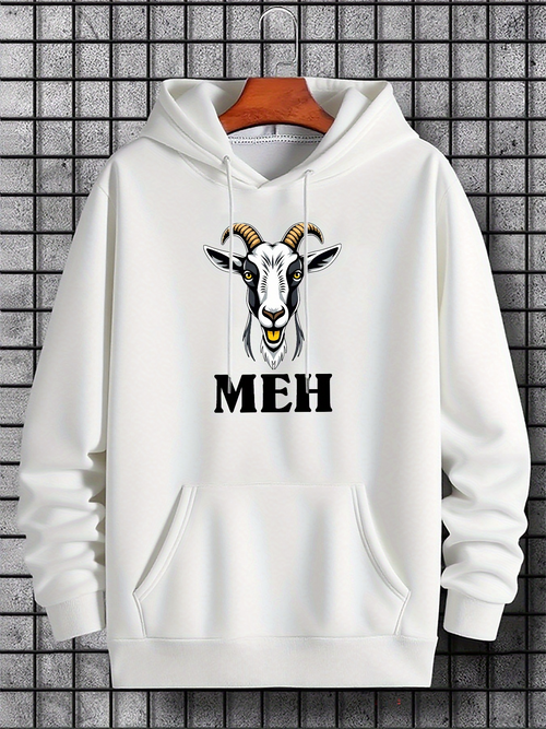 Men's Graphic Hoodie Meh Outlined Goat Head With Subtle Cartoon Features Hoodie