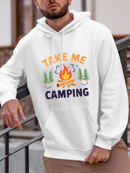 Men's Graphic Hoodie Take Me Camping Among Pine Trees With A Glowing Bonfire And Warm Atmosphere Campfire