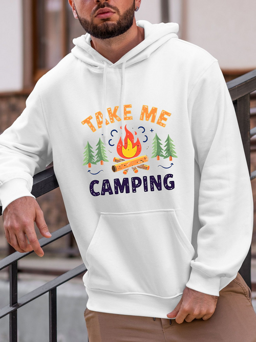 Men's Graphic Hoodie Take Me Camping Among Pine Trees With A Glowing Bonfire And Warm Atmosphere Campfire