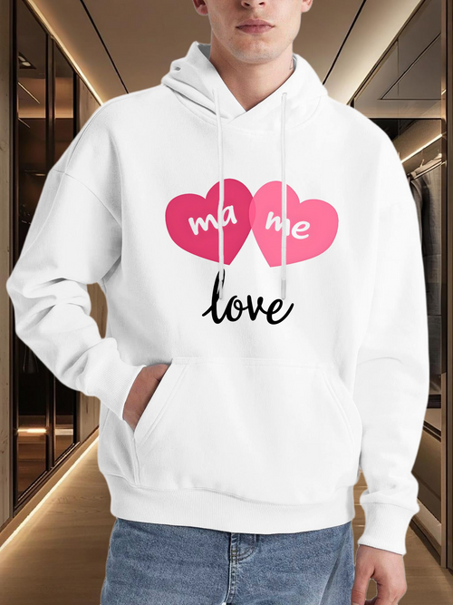 Men's Graphic Hoodie Love With Pink Hearts And Bold Artistic Script