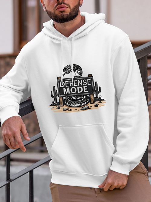 Men's Graphic Hoodie Defense Mode Rattlesnake In Desert With Cactus Plants Sign