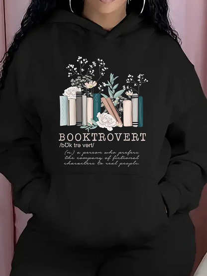 Women's Graphic Hoodie Booktrovert Varied Books With Blossoming Flowers Among Peaceful Pastel Shades Book