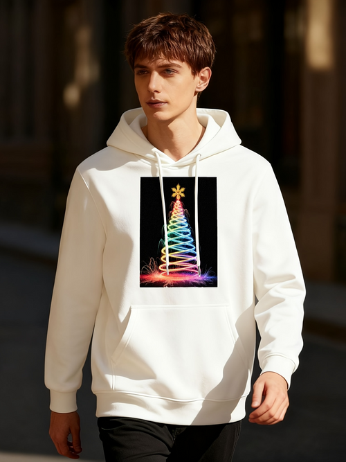 Men's Graphic Hoodie Colorful Neon Lights Creating A Spiral Christmas Tree