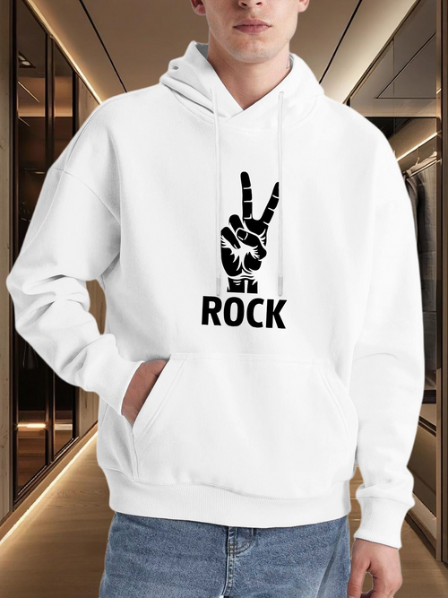 Men's Graphic Hoodie Rock Gesture With Peace Sign Bold Typography And Raised Hand Hoodie