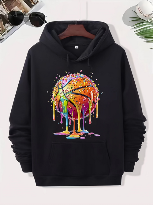 Men's Graphic Hoodie Vivid Neon Colors Dripping With Artistic Paint Basketball