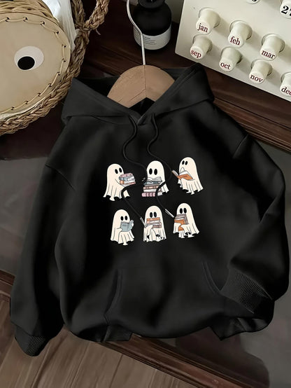 Women's Graphic Hoodie Cute Cartoon Ghosts Playing Musical Instruments With Cozy Sweaters Ghost