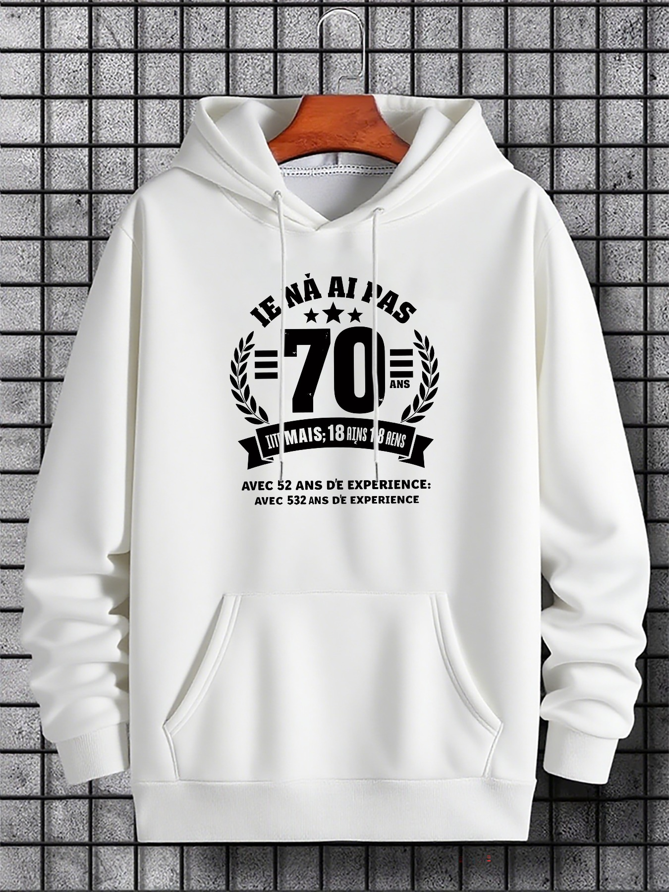 Men's Graphic Hoodie Classic Laurel Wreath Design With Bold Number And Festive Banner Hoodie