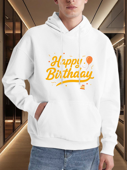 Men's Graphic Hoodie Happy Birthday Text With Fun Confetti And Festive Balloon Hoodie