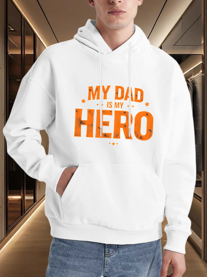 Men's Graphic Hoodie My Dad Is My Hero Bold Text Amid Subtle Stars Hero