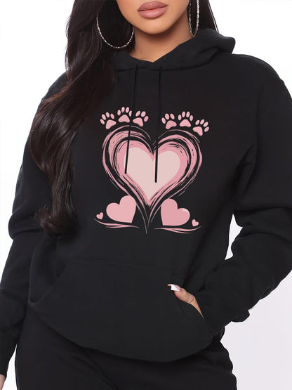 Women's Graphic Hoodie Blush Pink Hearts Surrounded By Playful Paw Prints On Hoodie