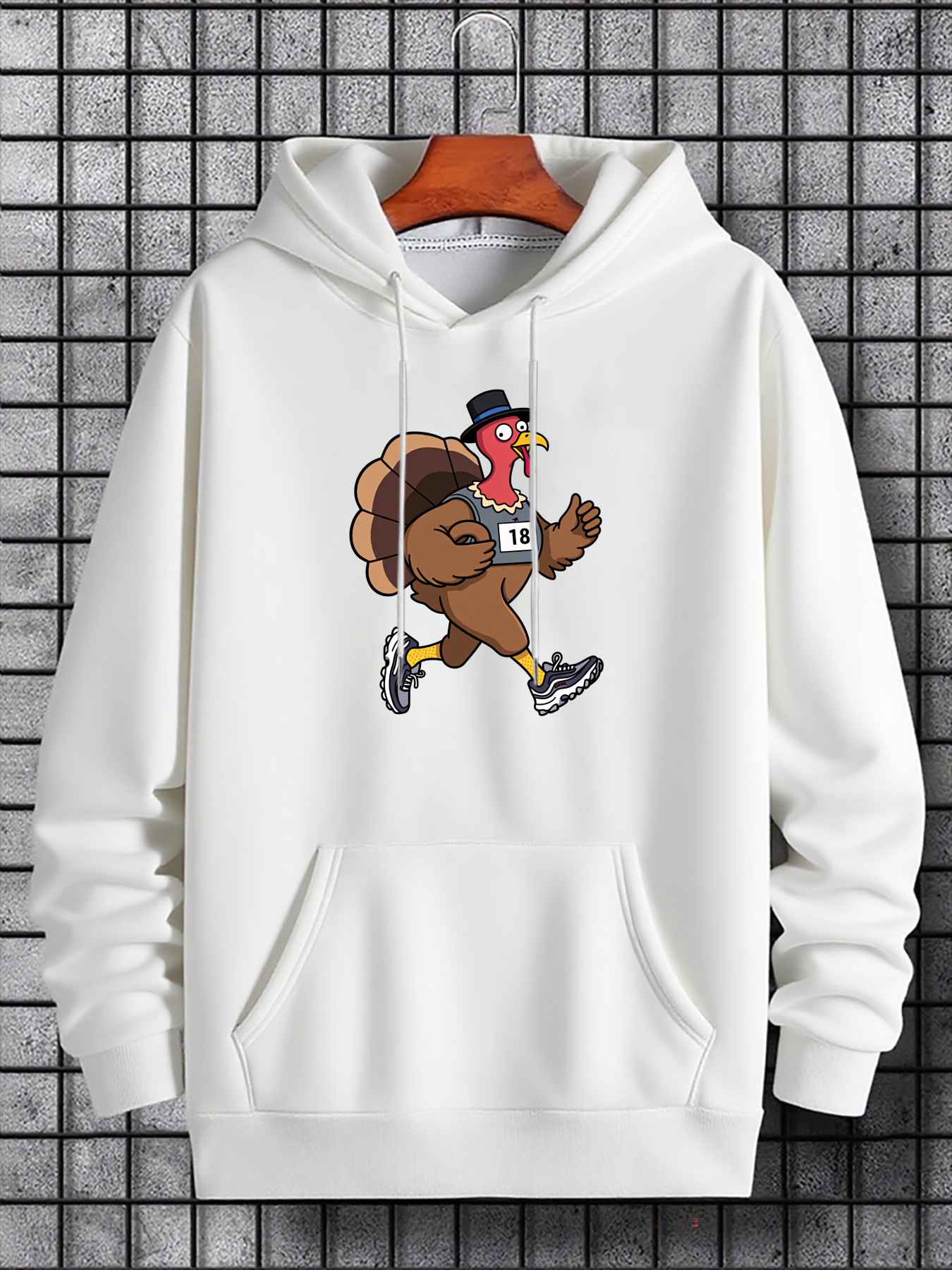 Men's Graphic Hoodie Cartoon Turkey Wearing Sneakers Running On City Sidewalk Turkey