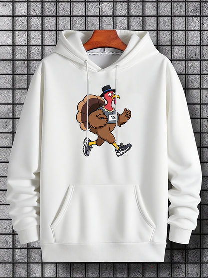 Men's Graphic Hoodie Cartoon Turkey Wearing Sneakers Running On City Sidewalk Turkey