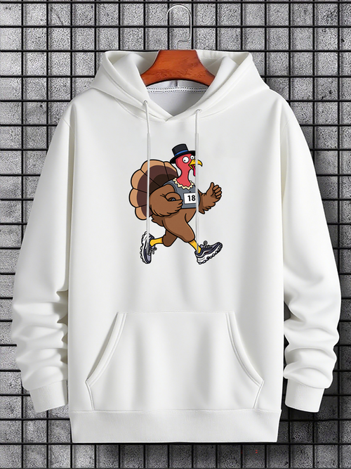 Men's Graphic Hoodie Cartoon Turkey Wearing Sneakers Running On City Sidewalk Turkey