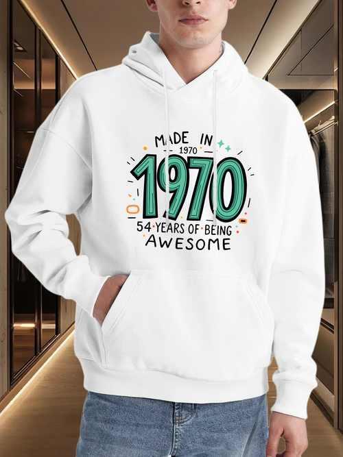 Men's Graphic Hoodie Made In 1970 With Colorful Accents And Fun Celebration Text Hoodie