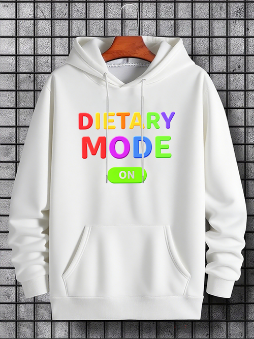 Men's Graphic Hoodie Dietary Mode On Neon Letters Among Minimalist White Hoodie