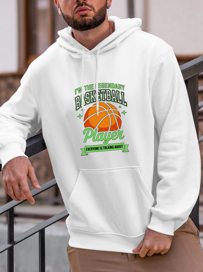 Men's Graphic Hoodie Legendary Skills With Green Letters Orange Basketball Player