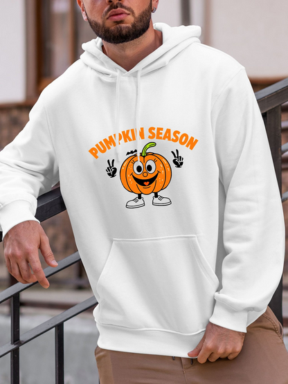 Men's Graphic Hoodie Pumpkin Season With Cheerful Cartoon Face Dancing Pumpkin