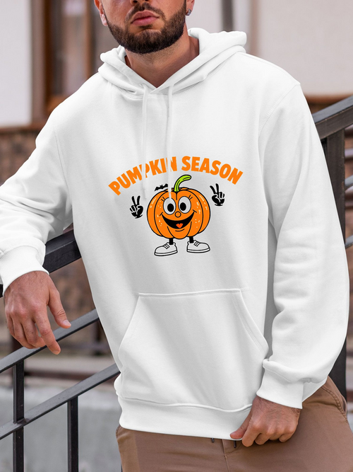 Men's Graphic Hoodie Pumpkin Season With Cheerful Cartoon Face Dancing Pumpkin