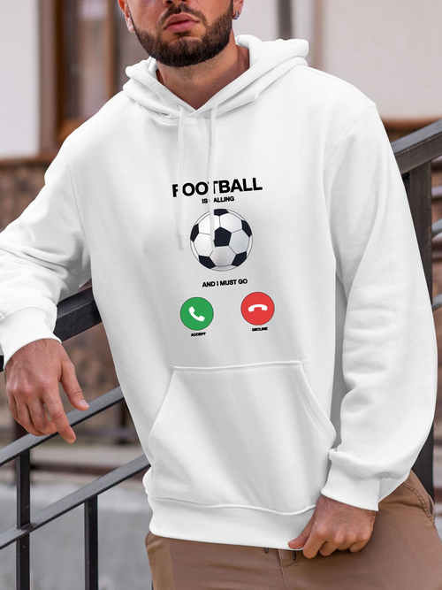Men's Graphic Hoodie Football Incoming Call Icons With Classic Black White Soccer Ball