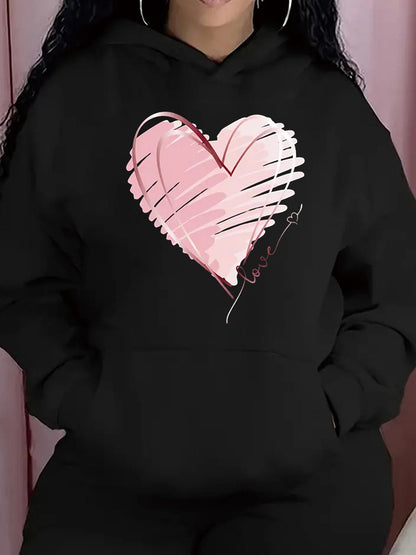 Women's Graphic Hoodie Pink Sketchy Painted Heart With Minimalist Stroke Accents Hoodie