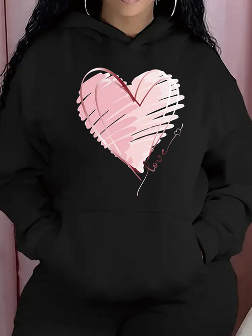 Women's Graphic Hoodie Pink Sketchy Painted Heart With Minimalist Stroke Accents Hoodie
