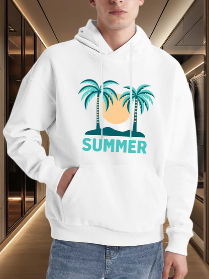 Men's Graphic Hoodie Summer Lettering With Sunset Silhouette And Palm Trees Summer