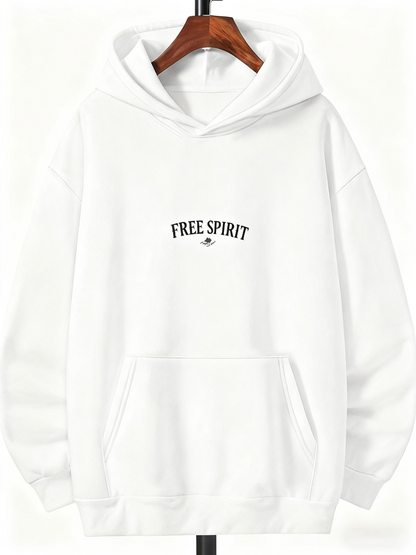 Men's Graphic Hoodie Free Spirit Minimal Black Lettering On Clean White Hoodie