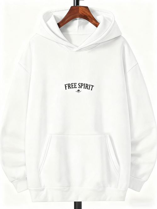 Men's Graphic Hoodie Free Spirit Minimal Black Lettering On Clean White Hoodie