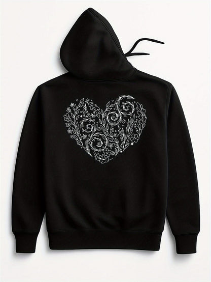 Women's Graphic Hoodie Intricate Vine Pattern Swirling Gracefully Across Stylized Artistic Heart
