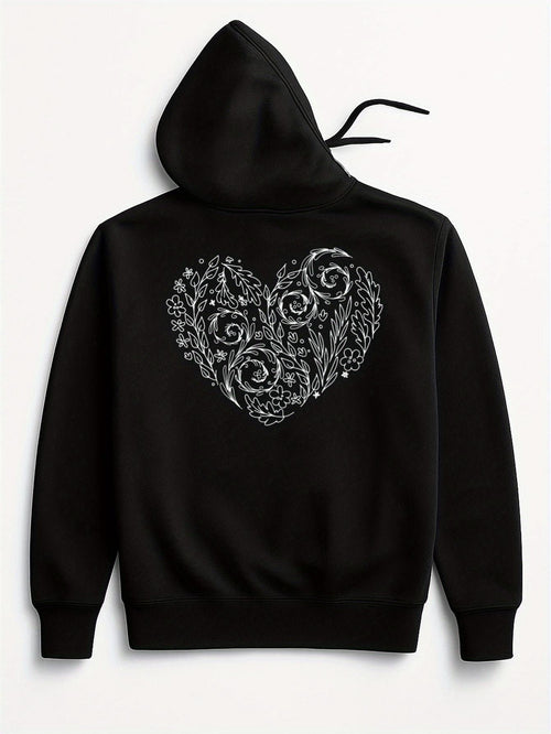 Women's Graphic Hoodie Intricate Vine Pattern Swirling Gracefully Across Stylized Artistic Heart