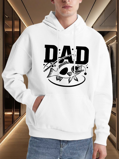 Men's Graphic Hoodie Dad With Playful Graphic Fish Near Decorative Elements