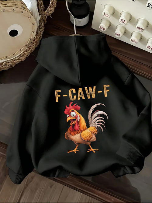 Women's Graphic Hoodie FCawF Bold Yellow Rooster With Expressive Features On Hoodie