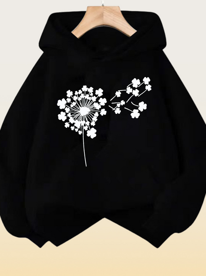 Women's Graphic Hoodie Floating Petals Blowing In The Wind With Dandelion Wishes Flower