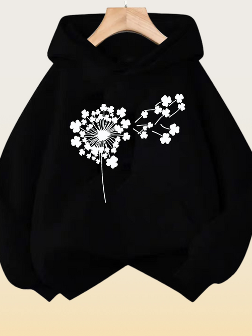 Women's Graphic Hoodie Floating Petals Blowing In The Wind With Dandelion Wishes Flower