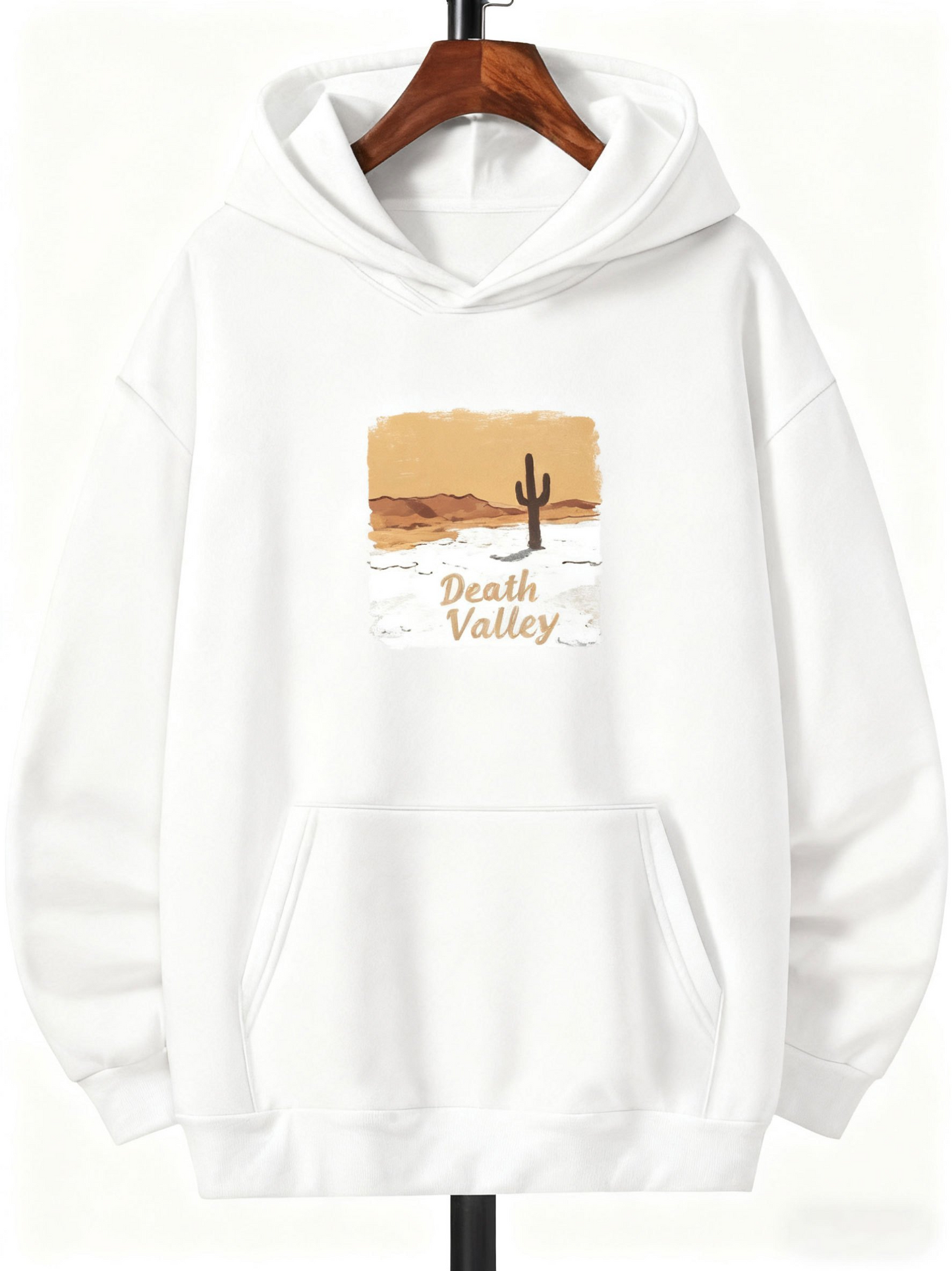 Men's Graphic Hoodie Desert Landscape With Rugged Mountains Golden Light And Cactus Valley