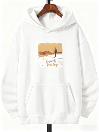 Men's Graphic Hoodie Desert Landscape With Rugged Mountains Golden Light And Cactus Valley
