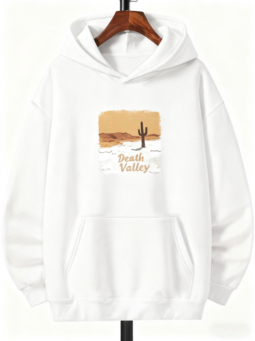 Men's Graphic Hoodie Desert Landscape With Rugged Mountains Golden Light And Cactus Valley