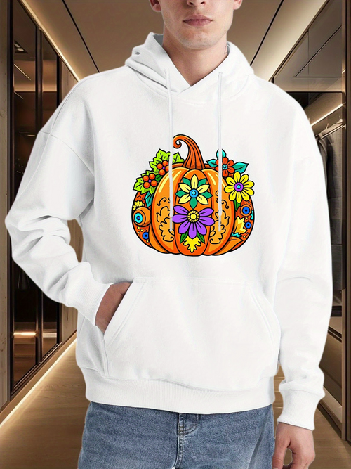 Men's Graphic Hoodie Vibrant Autumn Leaves And Colorful Floral Pattern Pumpkin