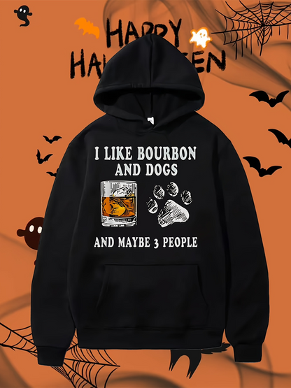 Men's Graphic Hoodie I Like Bourbon And Dogs With Whiskey Glass And Dog Paw Print Hoodie