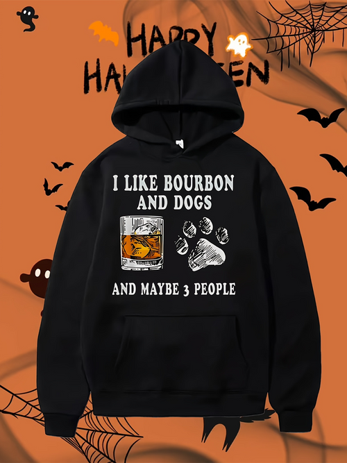 Men's Graphic Hoodie I Like Bourbon And Dogs With Whiskey Glass And Dog Paw Print Hoodie