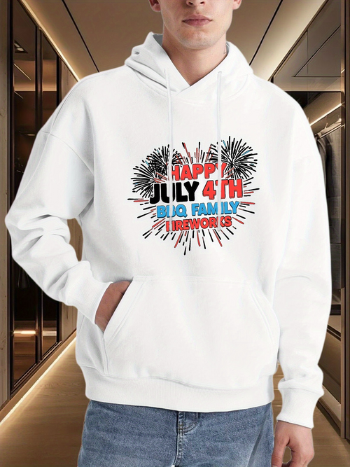 Men's Graphic Hoodie Happy July 4th Family Fireworks Under Festive Sky With Colorful Celebration Hoodie