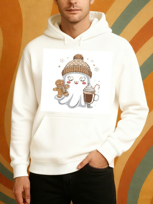 Men's Graphic Hoodie Cartoon Style Cozy Winter Octopus With Gingerbread Cookie And Hot Coffee Mug