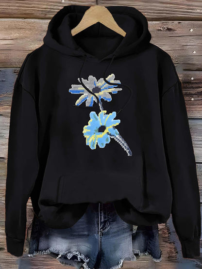 Women's Graphic Hoodie Iridescent Petals With Blue Artistic Flowers Blossom Flower