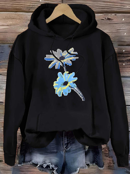 Women's Graphic Hoodie Iridescent Petals With Blue Artistic Flowers Blossom Flower