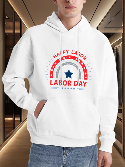 Men's Graphic Hoodie Happy Labor Day Red And Blue Rainbow With Star Elements Hoodie