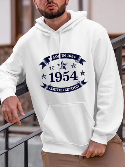 Men's Graphic Hoodie Made In 1954 Limited Edition Blue Stars With Bold Center Numbers Hoodie